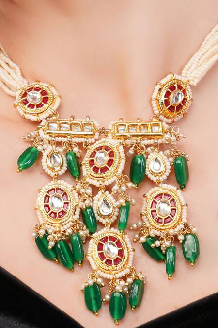 Shop_Dugran By Dugristyle_Multi Color Gold-plated Embellished Necklace  _Online_at_Aza_Fashions