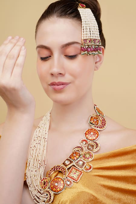 Dugran By Dugristyle_Multi Color Zarqaani Gold-plated Long Necklace _Online_at_Aza_Fashions