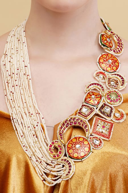 Shop_Dugran By Dugristyle_Multi Color Zarqaani Gold-plated Long Necklace _Online_at_Aza_Fashions