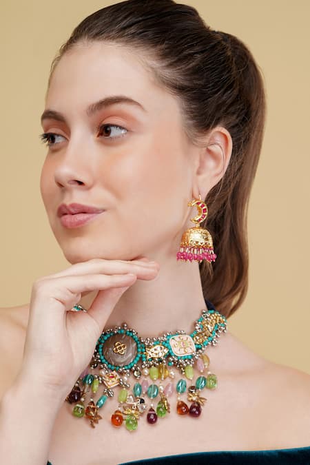 Dugran By Dugristyle_Multi Color Gold-plated Designer Choker Necklace _Online_at_Aza_Fashions