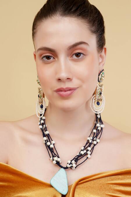 Buy_Dugran By Dugristyle_Turquoise Gold-plated Pendant Necklace  _Online_at_Aza_Fashions