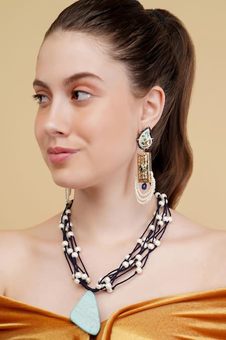 Dugran By Dugristyle_Turquoise Gold-plated Pendant Necklace  _Online_at_Aza_Fashions