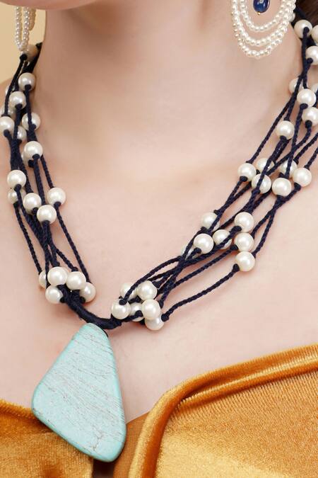 Shop_Dugran By Dugristyle_Turquoise Gold-plated Pendant Necklace  _Online_at_Aza_Fashions