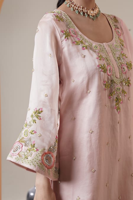 Surabhi Arya Pink Organza Embroidery Round Neck Baby Kurta Set Online at Aza Fashions Surabhi Arya_Pink Organza Embroidery Round Neck Baby Kurta Set _Online_at_Aza_Fashions