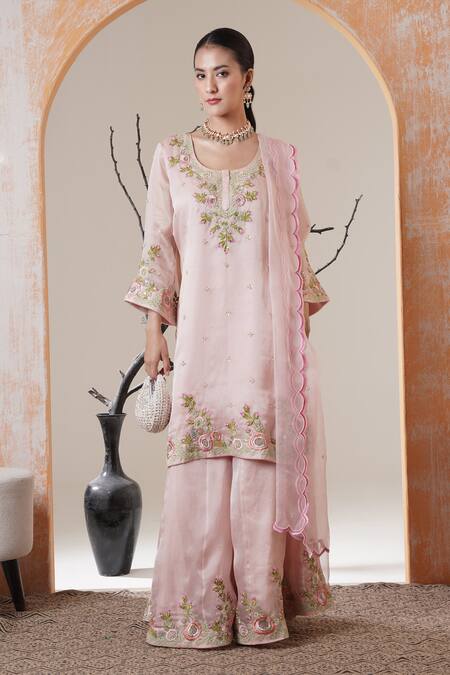 Shop Surabhi Arya Pink Organza Embroidery Round Neck Baby Kurta Set Online at Aza Fashions Shop_Surabhi Arya_Pink Organza Embroidery Round Neck Baby Kurta Set _Online_at_Aza_Fashions