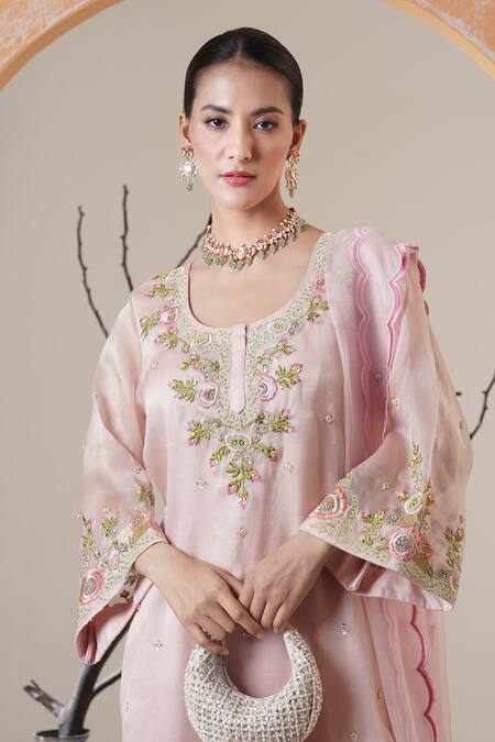 Surabhi Arya Pink Organza Embroidery Round Neck Baby Kurta Set at Aza Fashions Surabhi Arya_Pink Organza Embroidery Round Neck Baby Kurta Set _at_Aza_Fashions