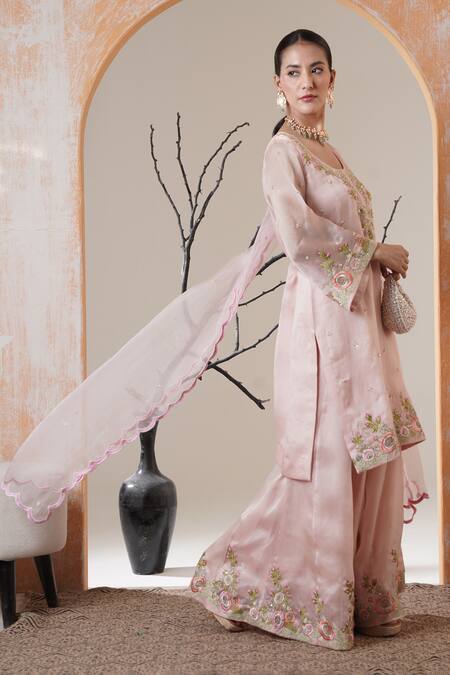 Buy Surabhi Arya Pink Organza Embroidery Round Neck Baby Kurta Set Buy_Surabhi Arya_Pink Organza Embroidery Round Neck Baby Kurta Set