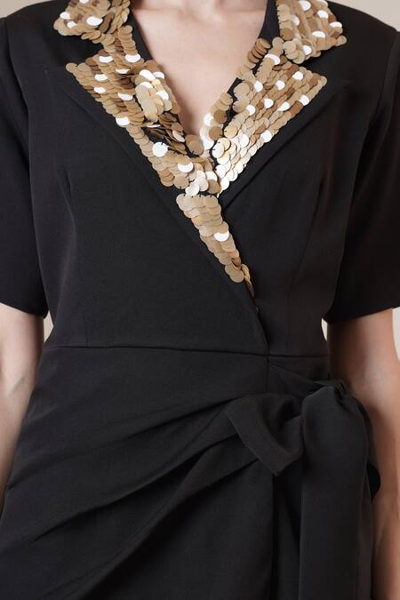 Shop_Surabhi Arya_Black Crepe Sequins Collared Designer Dress With _Online_at_Aza_Fashions