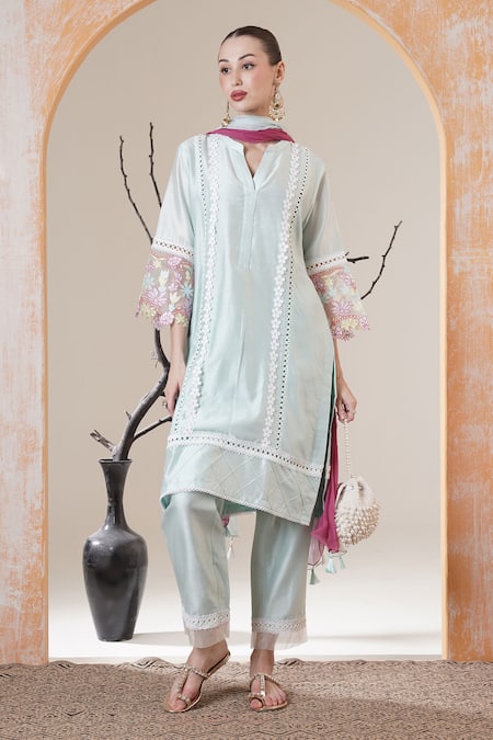 Surabhi Arya Sky Blue Chanderi Kurta Set 