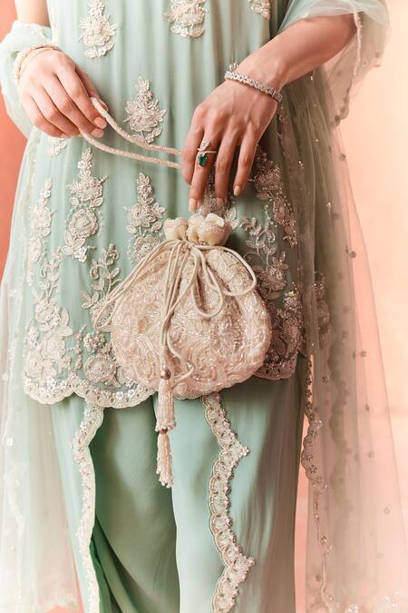 Summer By Priyanka Gupta_Green Georgette, Net Embroidery Round Neck Amaria A-line Kurta Set_Online_at_Aza_Fashions