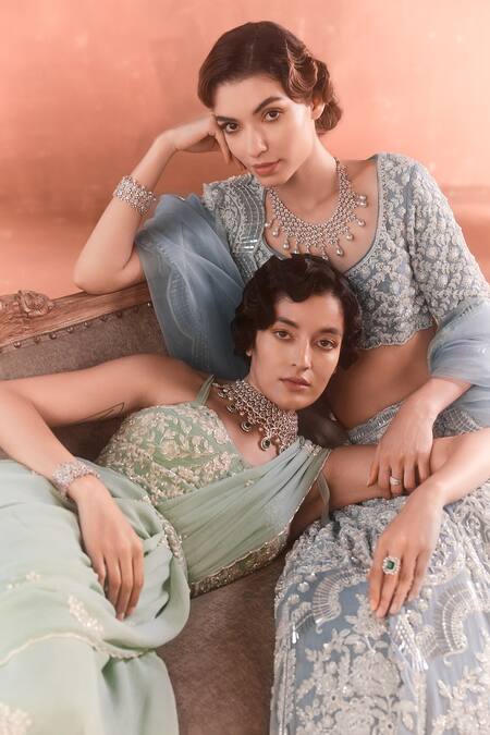 Buy Summer By Priyanka Gupta Blue Georgette, Organza Sequins, Embroidery, Adena Rays Designer Lehenga Set Buy_Summer By Priyanka Gupta_Blue Georgette, Organza Sequins, Embroidery, Adena Rays Designer Lehenga Set