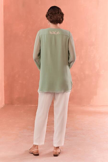 Shop Summer By Priyanka Gupta Green Georgette Embroidery Round Neck Adena Tunic at Aza Fashions Shop_Summer By Priyanka Gupta_Green Georgette Embroidery Round Neck Adena Tunic_at_Aza_Fashions