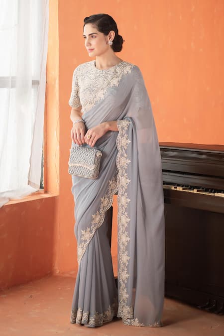 Summer by Priyanka Gupta Stone Blue Chandelier Saree Set 