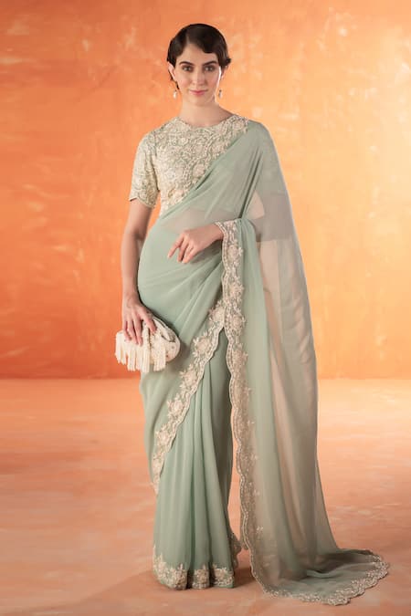 Summer by Priyanka Gupta Green Chandelier Saree Set 