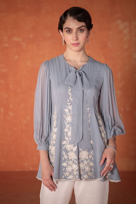 Summer by Priyanka Gupta Stone Blue Godet Tunic 