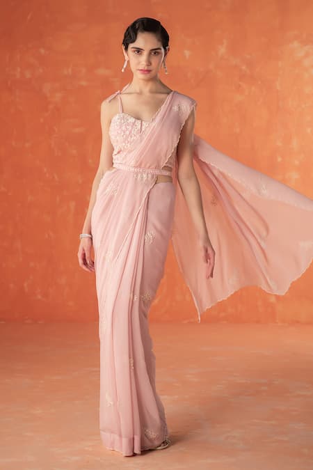 Summer by Priyanka Gupta Dandelion Chiffon Pink Saree Set 