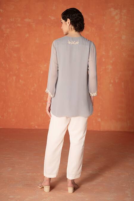 Shop Summer By Priyanka Gupta Blue Georgette Embroidery Round Neck Stone Adena Tunic at Aza Fashions Shop_Summer By Priyanka Gupta_Blue Georgette Embroidery Round Neck Stone Adena Tunic_at_Aza_Fashions