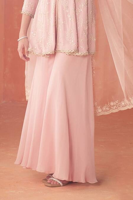 Summer By Priyanka Gupta_Pink Georgette, Organza Embroidery Round Neck Mirella Jacket Set_Online_at_Aza_Fashions