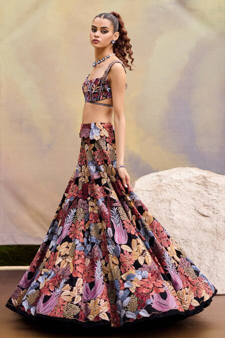 Mishru Multi Color Organza Embroidery Square Neck Marxii Floral Lehenga Set at Aza Fashions Mishru_Multi Color Organza Embroidery Square Neck Marxii Floral Lehenga Set _at_Aza_Fashions