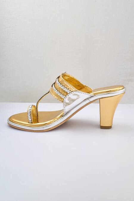 Preet Kaur_Gold Two Toned Braided Strap Heels_Online_at_Aza_Fashions