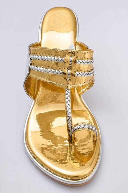 Buy_Preet Kaur_Gold Two Toned Braided Strap Heels_Online_at_Aza_Fashions