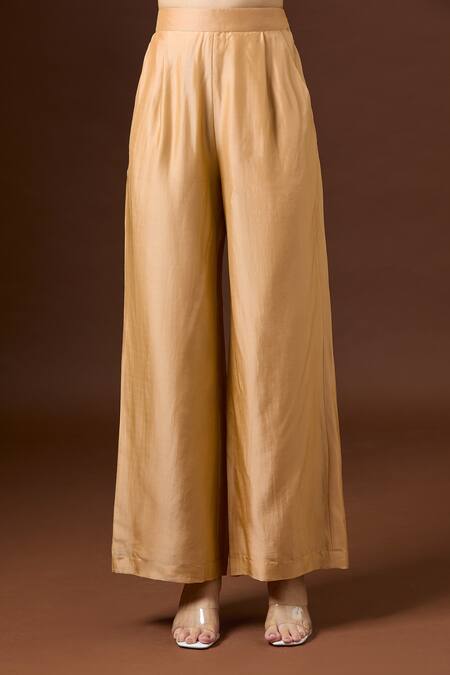 Shop Paulmi And Harsh Beige Silk Square , Open Layered Crop Top And Pant Set Online at Aza Fashions Shop_Paulmi And Harsh_Beige Silk Square , Open Layered Crop Top And Pant Set _Online_at_Aza_Fashions