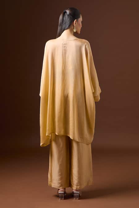 Shop Paulmi And Harsh Beige Silk Square , Open Layered Crop Top And Pant Set at Aza Fashions Shop_Paulmi And Harsh_Beige Silk Square , Open Layered Crop Top And Pant Set _at_Aza_Fashions