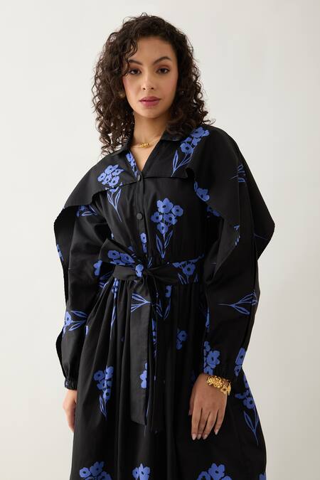 Shop Son Of A Noble Snob Black Cotton Satin Collared Aston Grape Print Midi Dress Online at Aza Fashions Shop_Son Of A Noble Snob_Black Cotton Satin Collared Aston Grape Print Midi Dress _Online_at_Aza_Fashions