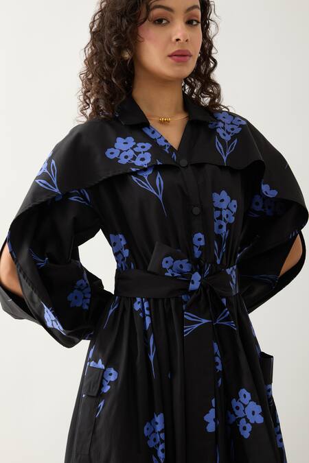 Buy Son Of A Noble Snob Black Cotton Satin Collared Aston Grape Print Midi Dress Buy_Son Of A Noble Snob_Black Cotton Satin Collared Aston Grape Print Midi Dress