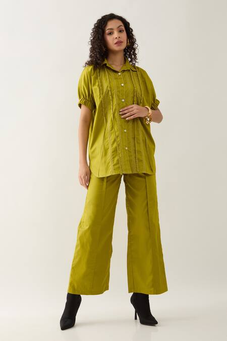 Buy Son Of A Noble Snob Green Cotton Satin Embroidery Collared Leaf Demure Shirt Online at Aza Fashions Buy_Son Of A Noble Snob_Green Cotton Satin Embroidery Collared Leaf Demure Shirt _Online_at_Aza_Fashions