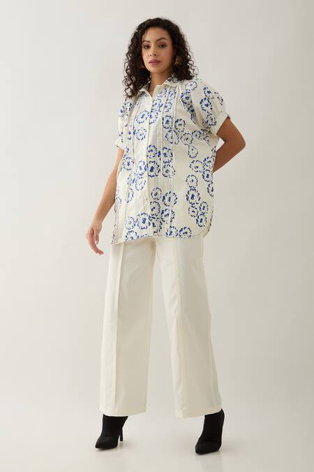 Son Of A Noble Snob Off White Cotton Satin Collared Demure Anther Print Shirt at Aza Fashions Son Of A Noble Snob_Off White Cotton Satin Collared Demure Anther Print Shirt _at_Aza_Fashions