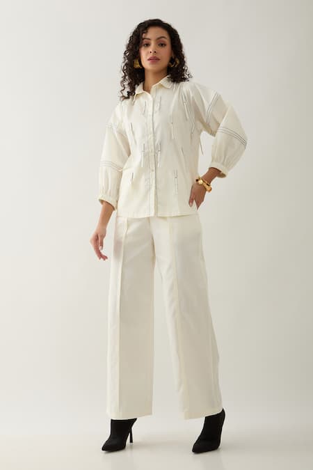 Shop Son Of A Noble Snob Off White Cotton Satin Collared Drip Puff Sleeve Shirt Online at Aza Fashions Shop_Son Of A Noble Snob_Off White Cotton Satin Collared Drip Puff Sleeve Shirt _Online_at_Aza_Fashions