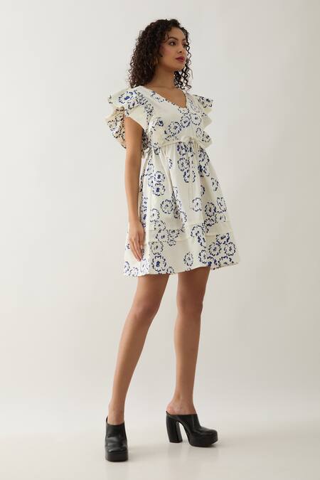 Buy Son Of A Noble Snob Off White Cotton Satin V-neck Gala Anther Print Dress Online at Aza Fashions Buy_Son Of A Noble Snob_Off White Cotton Satin V-neck Gala Anther Print Dress _Online_at_Aza_Fashions