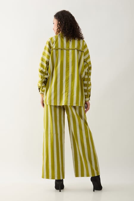 Shop Son Of A Noble Snob Green Cotton Satin Collared Harley Catkin Print Shirt at Aza Fashions Shop_Son Of A Noble Snob_Green Cotton Satin Collared Harley Catkin Print Shirt _at_Aza_Fashions