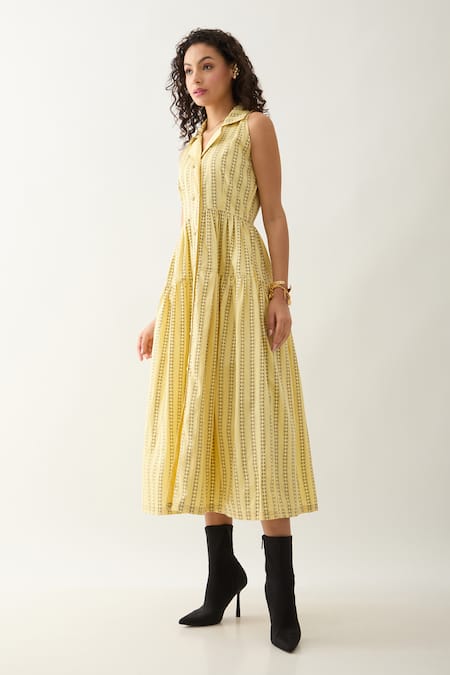 Buy Son Of A Noble Snob Yellow Cotton Satin Collared Liam Catkin Print Midi Dress Online at Aza Fashions Buy_Son Of A Noble Snob_Yellow Cotton Satin Collared Liam Catkin Print Midi Dress _Online_at_Aza_Fashions
