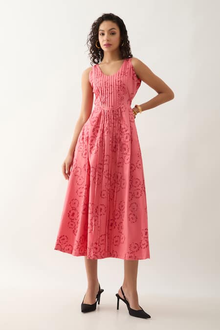 Buy Son Of A Noble Snob Pink Cotton Satin Round Neck Naru Salmon Midi Dress Online at Aza Fashions Buy_Son Of A Noble Snob_Pink Cotton Satin Round Neck Naru Salmon Midi Dress _Online_at_Aza_Fashions