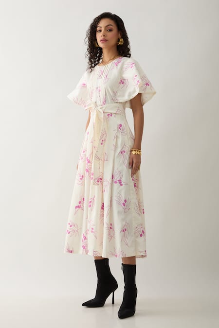 Buy Son Of A Noble Snob Off White Cotton Satin Round Neck Grape Print Fit And Flare Midi Dress Online at Aza Fashions Buy_Son Of A Noble Snob_Off White Cotton Satin Round Neck Grape Print Fit And Flare Midi Dress _Online_at_Aza_Fashions