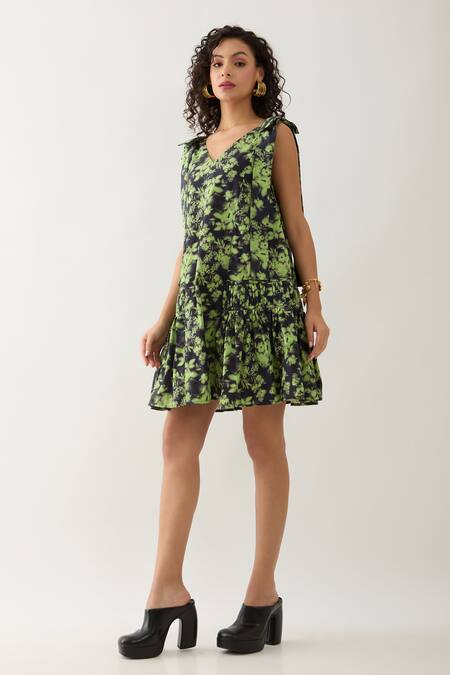 Buy Son Of A Noble Snob Black Cotton Satin V-neck Nubra Glow Print Sleeveless Dress Online at Aza Fashions Buy_Son Of A Noble Snob_Black Cotton Satin V-neck Nubra Glow Print Sleeveless Dress _Online_at_Aza_Fashions