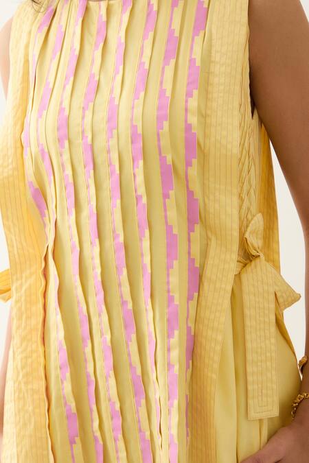 Son Of A Noble Snob Yellow Cotton Satin Round Neck Oscar Sleeveless Midi Dress Online at Aza Fashions Son Of A Noble Snob_Yellow Cotton Satin Round Neck Oscar Sleeveless Midi Dress _Online_at_Aza_Fashions