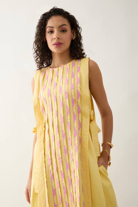 Buy Son Of A Noble Snob Yellow Cotton Satin Round Neck Oscar Sleeveless Midi Dress Online at Aza Fashions Buy_Son Of A Noble Snob_Yellow Cotton Satin Round Neck Oscar Sleeveless Midi Dress _Online_at_Aza_Fashions