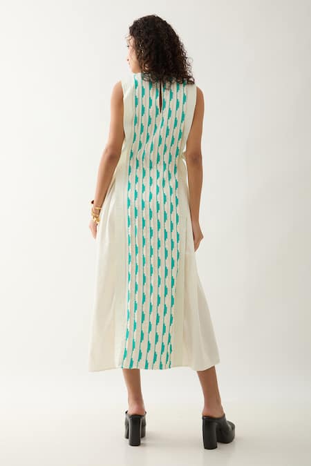 Shop Son Of A Noble Snob Off White Cotton Satin Round Neck Oscar Sleeveless Dress at Aza Fashions Shop_Son Of A Noble Snob_Off White Cotton Satin Round Neck Oscar Sleeveless Dress _at_Aza_Fashions