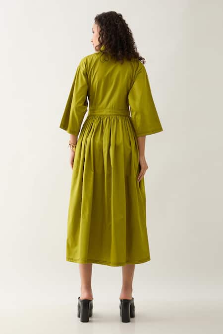 Son Of A Noble Snob Leaf Green Double-Breasted Midi Dress 
