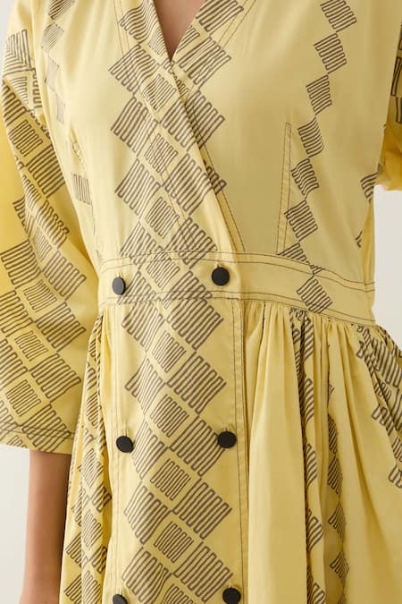 Son Of A Noble Snob Yellow Cotton Satin Collared Lemon Midi Dress Online at Aza Fashions Son Of A Noble Snob_Yellow Cotton Satin Collared Lemon Midi Dress _Online_at_Aza_Fashions