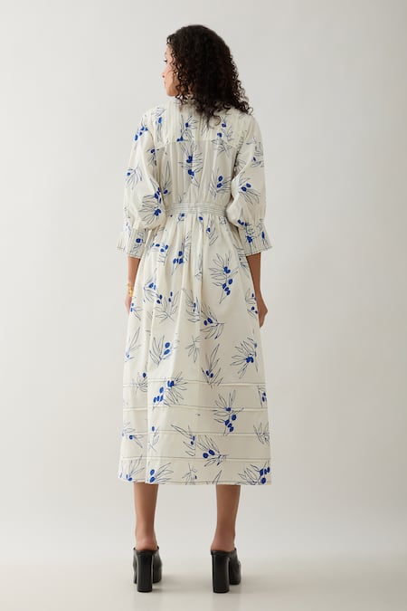 Shop Son Of A Noble Snob Off White Cotton Satin Open Neck Grape Print Midi Dress at Aza Fashions Shop_Son Of A Noble Snob_Off White Cotton Satin Open Neck Grape Print Midi Dress _at_Aza_Fashions