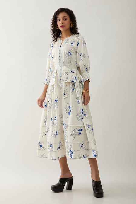Shop Son Of A Noble Snob Off White Cotton Satin Open Neck Grape Print Midi Dress Online at Aza Fashions Shop_Son Of A Noble Snob_Off White Cotton Satin Open Neck Grape Print Midi Dress _Online_at_Aza_Fashions