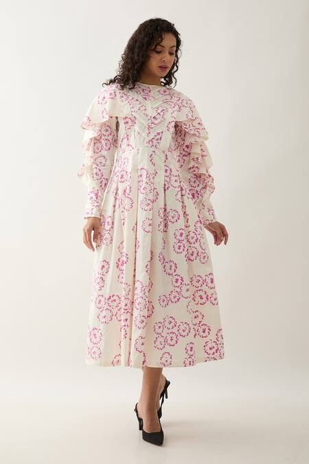 Shop Son Of A Noble Snob Off White Cotton Satin Round Neck Ronita Floral Midi Dress Online at Aza Fashions Shop_Son Of A Noble Snob_Off White Cotton Satin Round Neck Ronita Floral Midi Dress _Online_at_Aza_Fashions