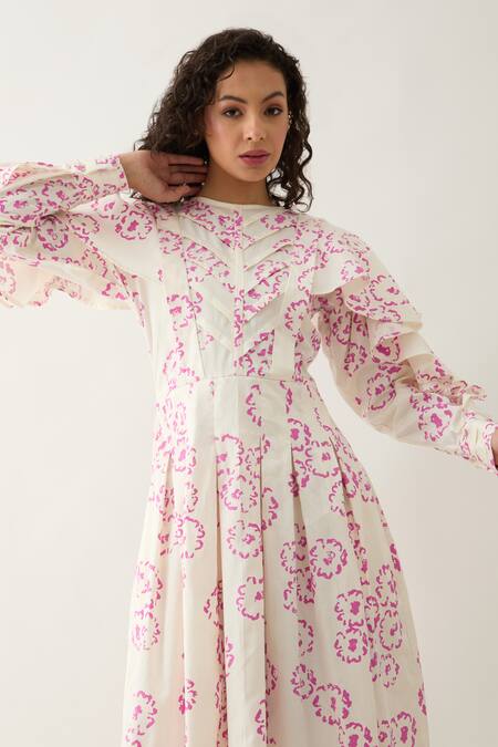 Buy Son Of A Noble Snob Off White Cotton Satin Round Neck Ronita Floral Midi Dress Buy_Son Of A Noble Snob_Off White Cotton Satin Round Neck Ronita Floral Midi Dress