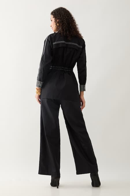 Shop Son Of A Noble Snob Black Cotton Satin Collared Safa Co-ord Set at Aza Fashions Shop_Son Of A Noble Snob_Black Cotton Satin Collared Safa Co-ord Set _at_Aza_Fashions