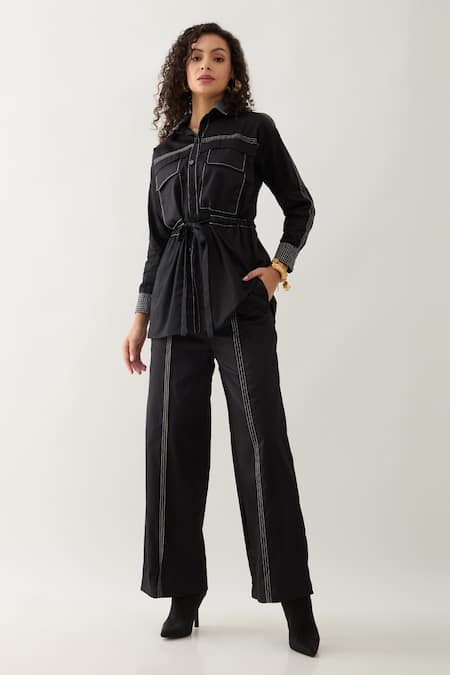 Buy Son Of A Noble Snob Black Cotton Satin Collared Safa Co-ord Set Online at Aza Fashions Buy_Son Of A Noble Snob_Black Cotton Satin Collared Safa Co-ord Set _Online_at_Aza_Fashions