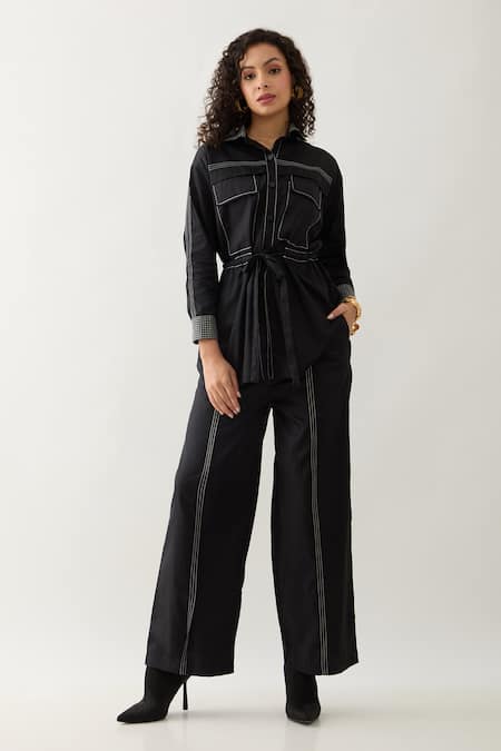 Son Of A Noble Snob Black Cotton Satin Collared Safa Co-ord Set at Aza Fashions Son Of A Noble Snob_Black Cotton Satin Collared Safa Co-ord Set _at_Aza_Fashions